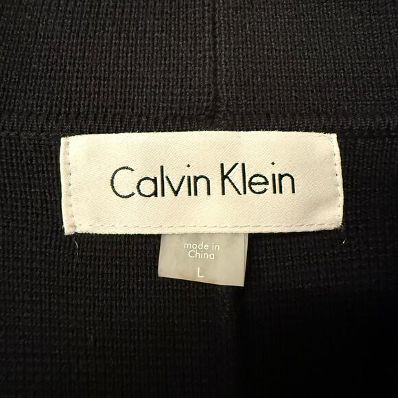 Calvin Klein Black Open Front Cardigan with Faux Leather Trim | Size Large - Picture 3 of 3